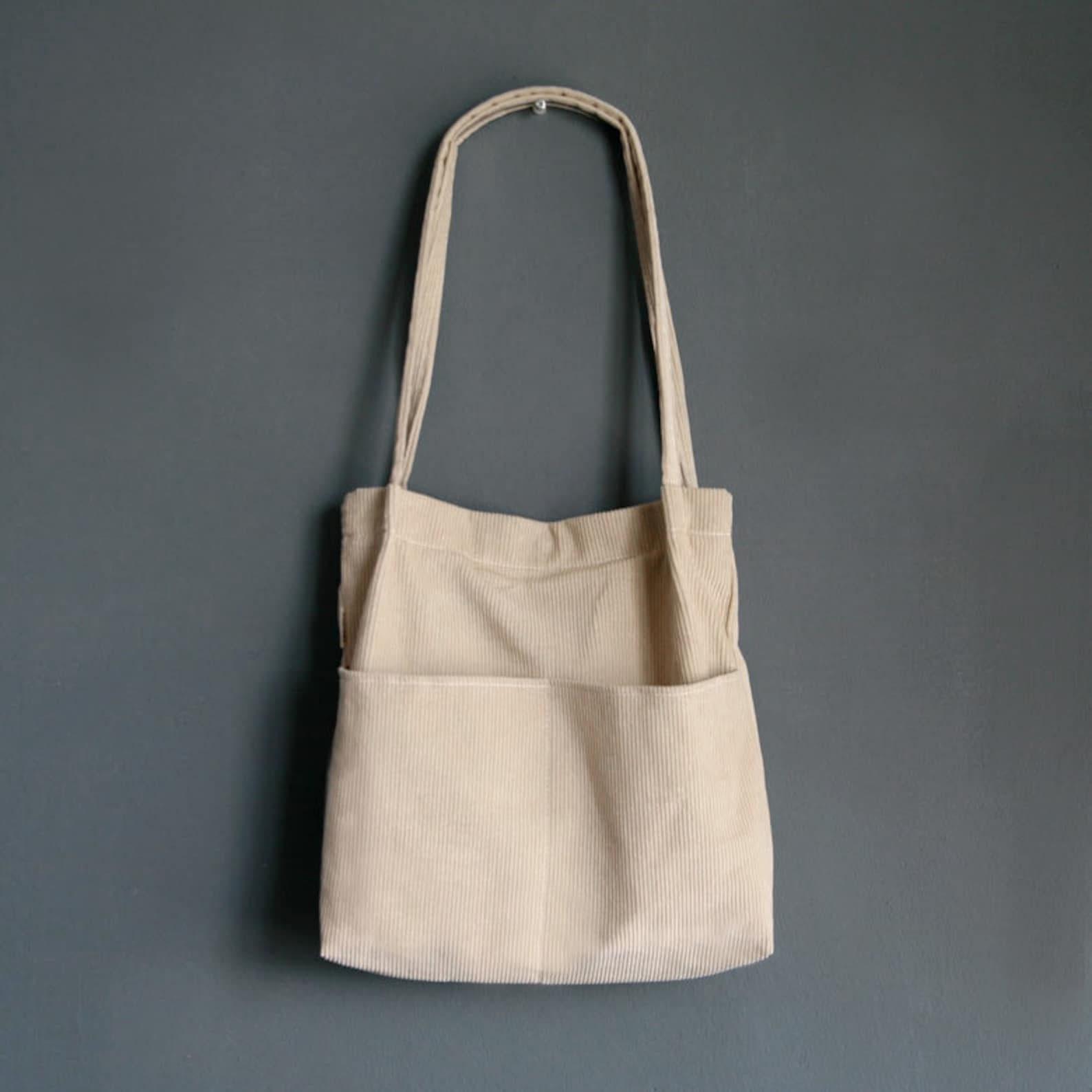 Double Pocket Corduroy Tote Bag Shoulder Bag Market Bag 12 | Etsy