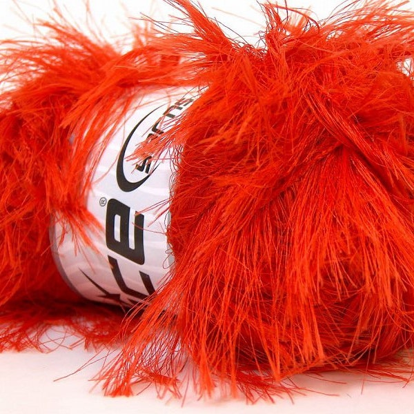 Long Dark Orange Fuzzy Eyelash Ice Yarn, Dark Orange Fun Fur, Long Fancy Yarn, Fiber Art, Fuzzy Yarn,  23467