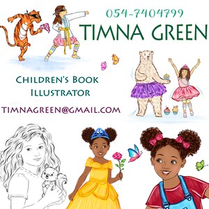 Illustrator for hire, illustration with three characters and detailed background, childrens book custom drawings, story book to self publish