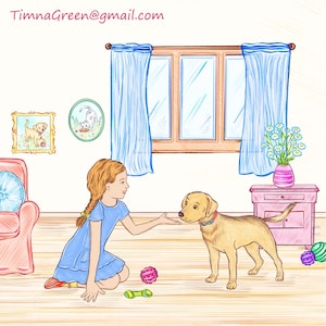 Illustrator for hire, illustration with three characters and detailed background, childrens book custom drawings, story book to self publish