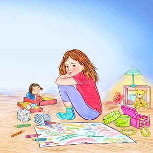 Illustrator for hire, illustration with three characters and detailed background, childrens book custom drawings, story book to self publish