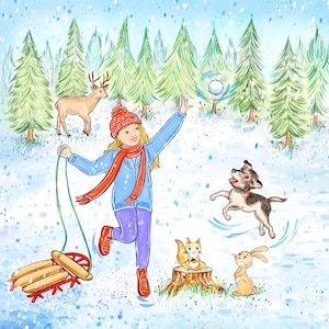 Illustrator for hire, illustration with three characters and detailed background, childrens book custom drawings, story book to self publish