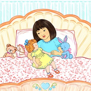 Illustrator for hire, illustration with three characters and detailed background, childrens book custom drawings, story book to self publish