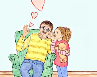 Illustrator for hire, illustration with three characters and detailed background, childrens book custom drawings, story book to self publish
