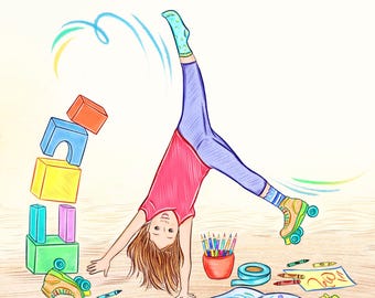 Illustrator for hire, illustration with three characters and detailed background, childrens book custom drawings, story book to self publish