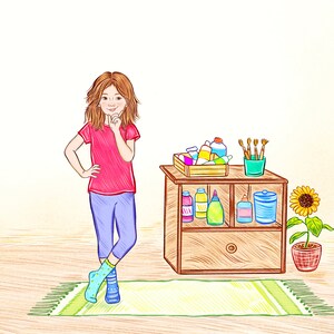 Illustrator for hire, illustration with three characters and detailed background, childrens book custom drawings, story book to self publish