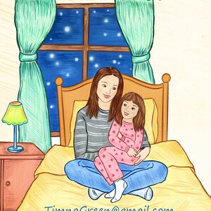 Illustrator for hire, illustration with three characters and detailed background, childrens book custom drawings, story book to self publish