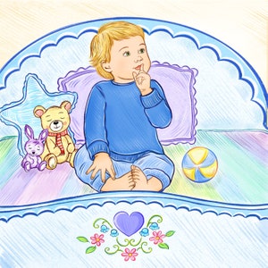 Illustrator for hire, illustration with three characters and detailed background, childrens book custom drawings, story book to self publish
