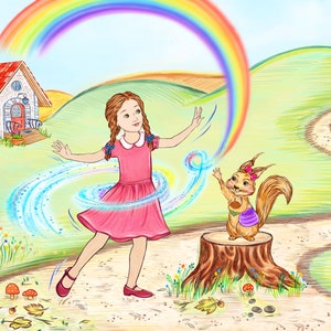 Illustrator for hire, illustration with three characters and detailed background, childrens book custom drawings, story book to self publish