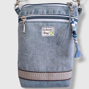 Kleine Umhängetasche,hellblau,Jeans,Mini Tasche,Cross-Body-Tasche, Blue Jeans Hüfttasche, Reißverschluss, Vegan, Zero Waste, Upcycled Jeans