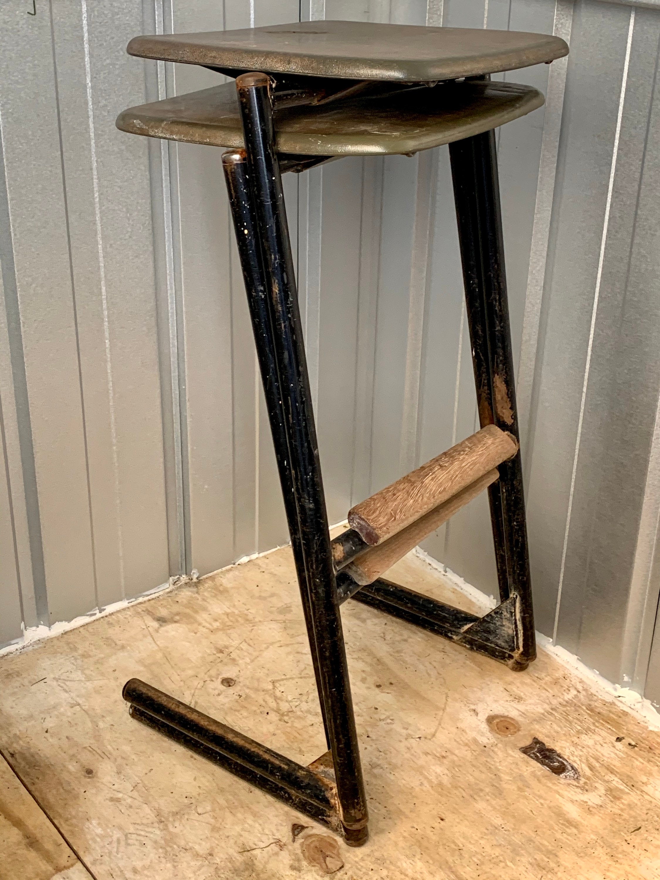 Pair of Vintage school chemistry lab work stools circa 1975