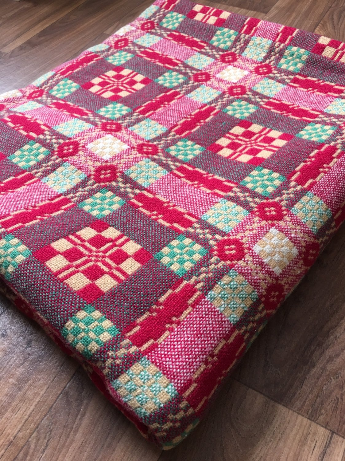 Vintage Welsh blanket caernarfon sessesionist style pattern in wool