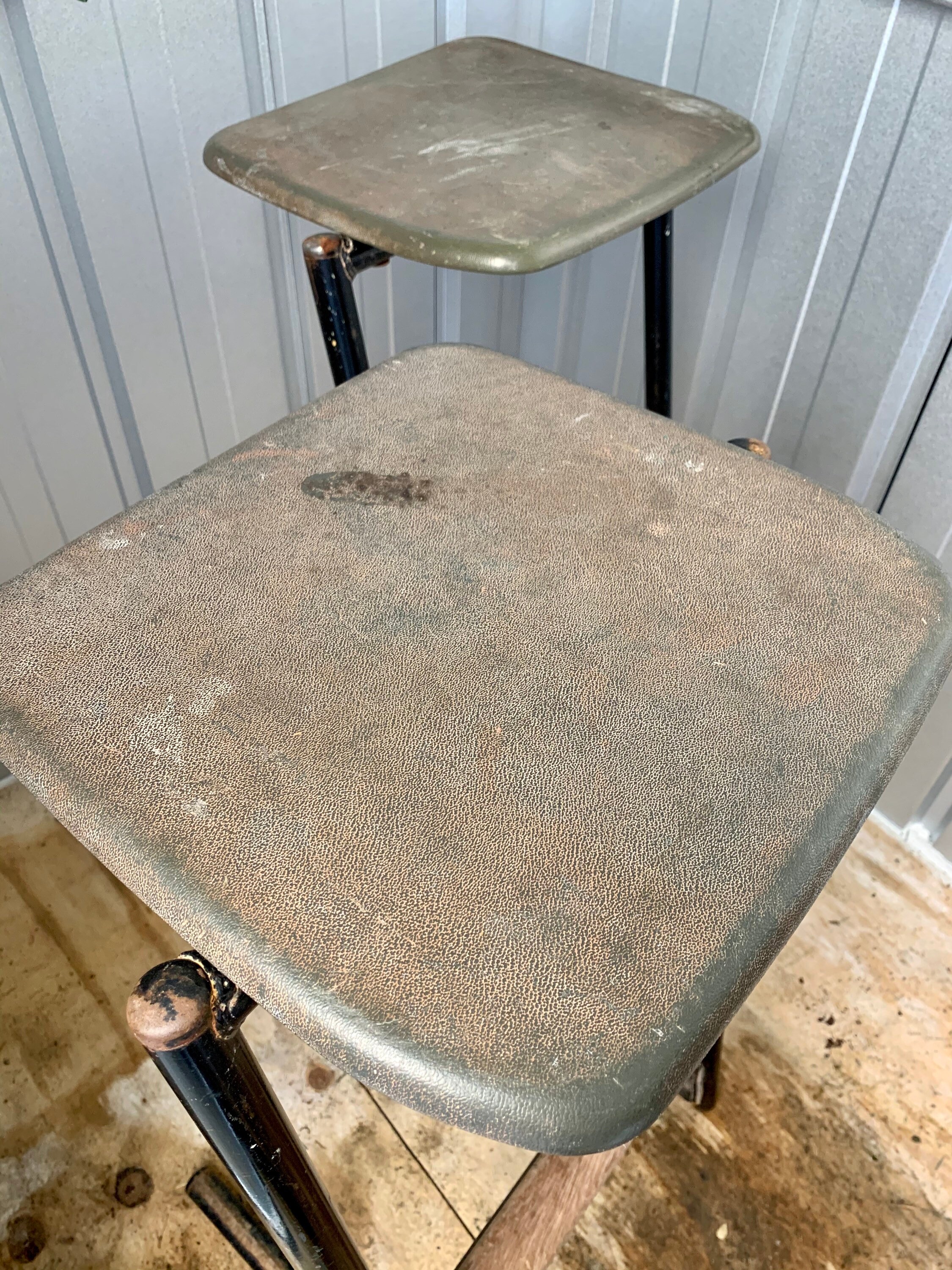 Pair of Vintage school chemistry lab work stools circa 1975