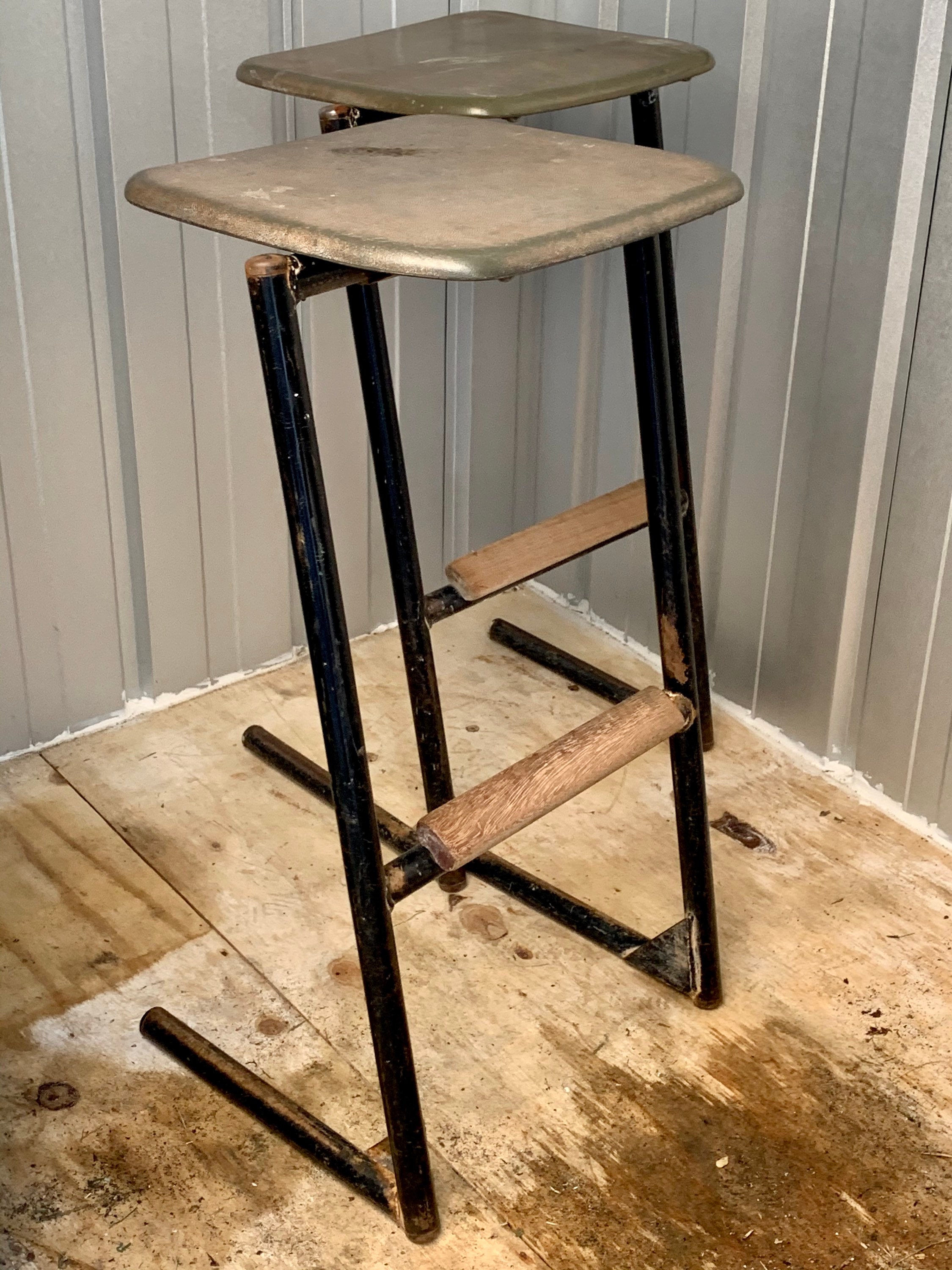 Pair of Vintage school chemistry lab work stools circa 1975