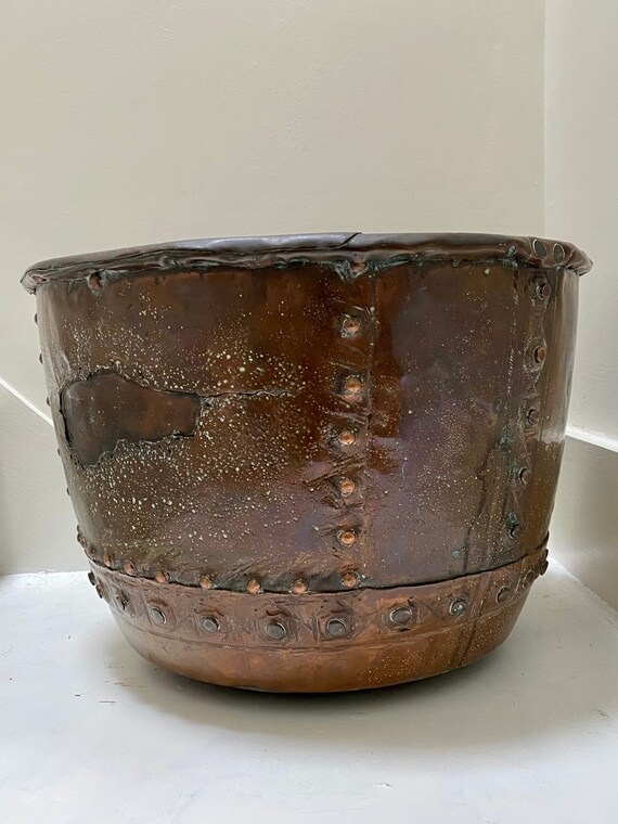Victorian riveted copper copper in distressed repaired patina