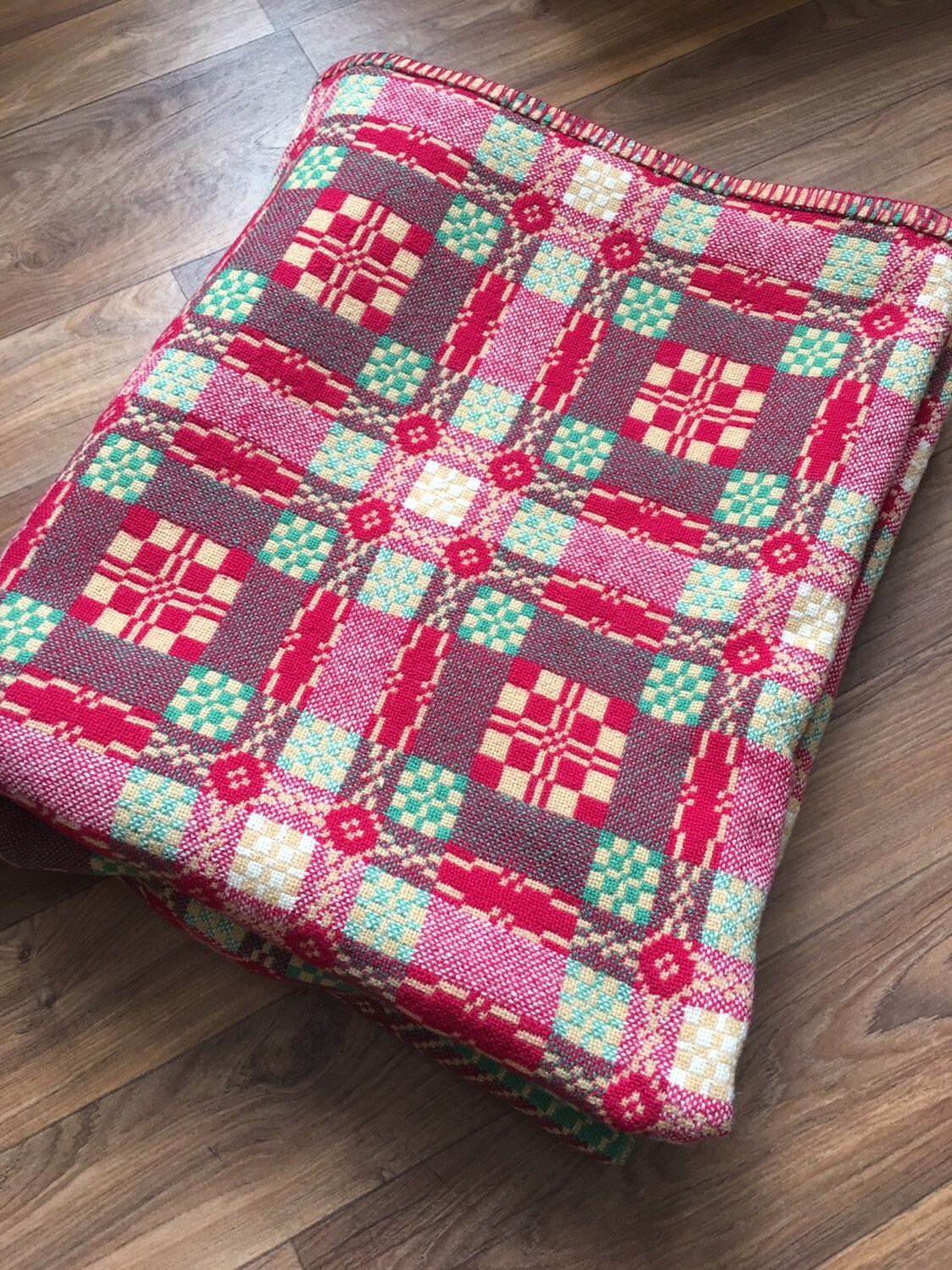 Vintage Welsh blanket caernarfon sessesionist style pattern in wool