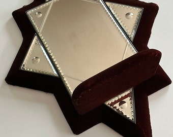 Antique Victorian Sorcerers mirror with red velvet frame