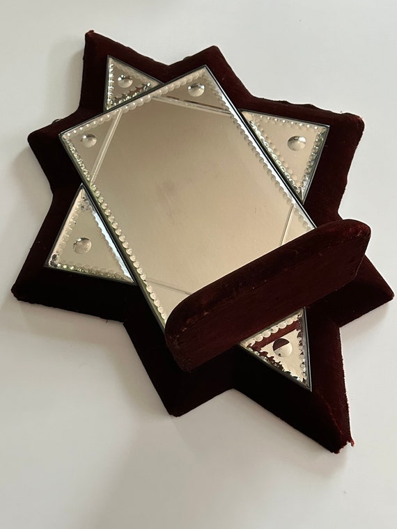 Antique Victorian Sorcerers mirror with red velvet frame