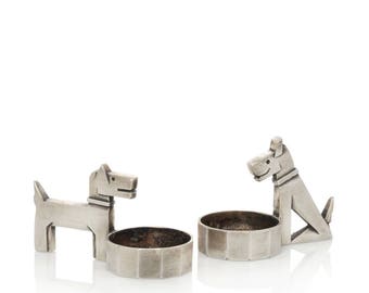 French Christofle silver plated 'Ric et Rac' Art Deco table salts Pol Rab