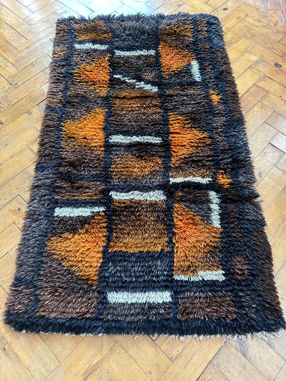 Vintage Swedish Ryamatta shag pile rug