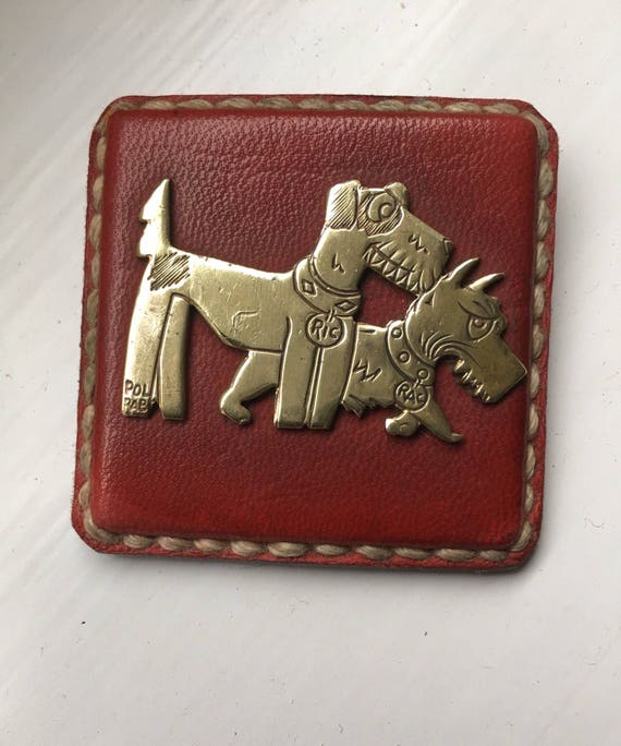 Rare Ric et Rac art deco brass and leather badge Pol Rab