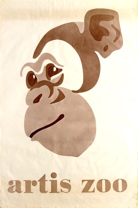 Original vintage advertising poster for the Artis Zoo in Amsterdam circa 1960's pop art style chimpanzee.