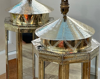 Vintage Rodolfo Dubarry brass and white metal overlaid mirrored lamp bases