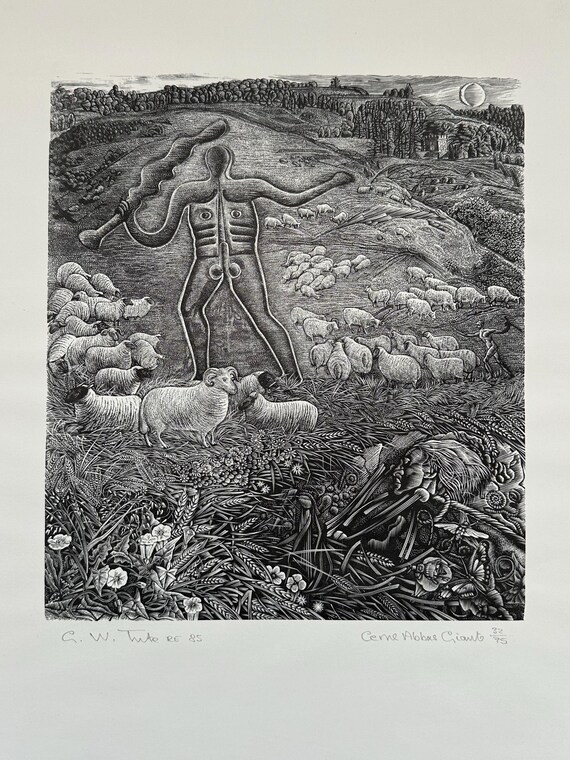 George Tute (b 1933-) Cerne Abbas giant lithograph circa 1985 edition 32/75