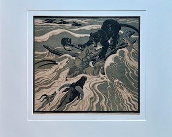 Norbertine Bresslern Roth 1891-1978 woodcut signed in pencil signature and Handdrucke  The Flood.Size of image 26.5 x 29.5cm