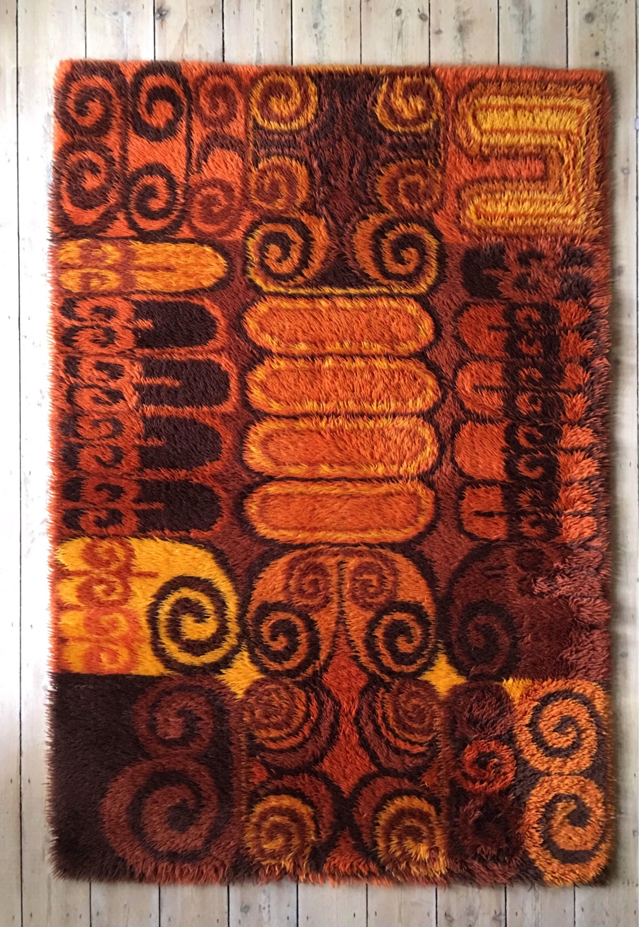 60s Mid-century ray rug wavy pattern 【公式通販】