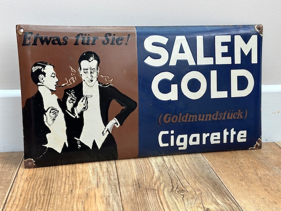 Vintage Salem Gold cigarette enamel advertising sign