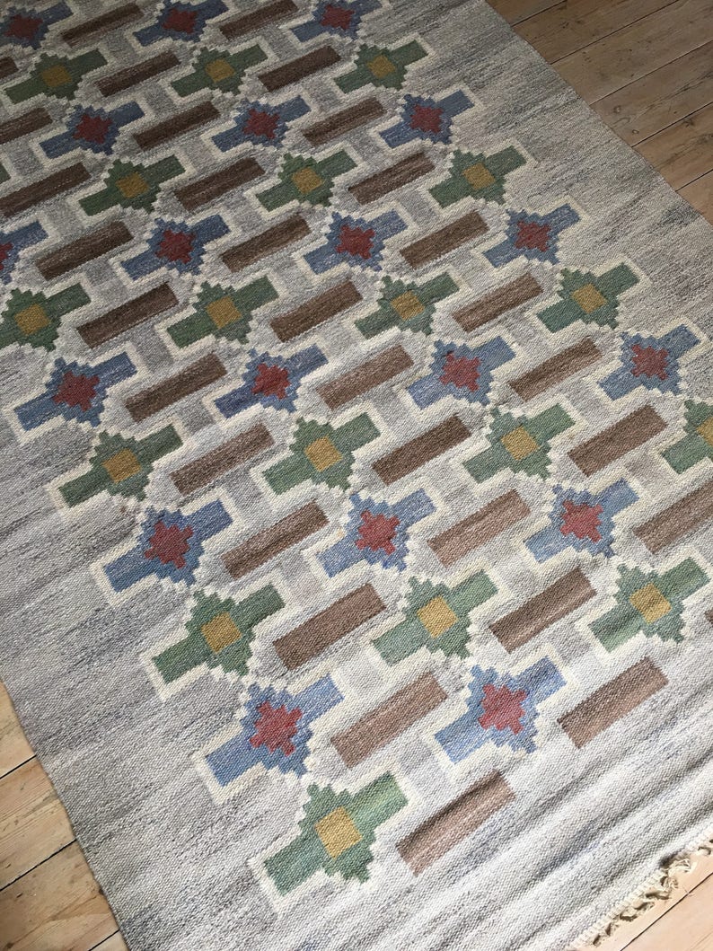 Vintage Swedish Röllakan or Rug Called strømmar Etsy UK