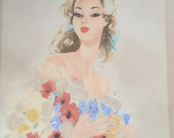 Eugène Antoine Lelièvre (1856-1945) signed in pencil lithograph of pinup girl