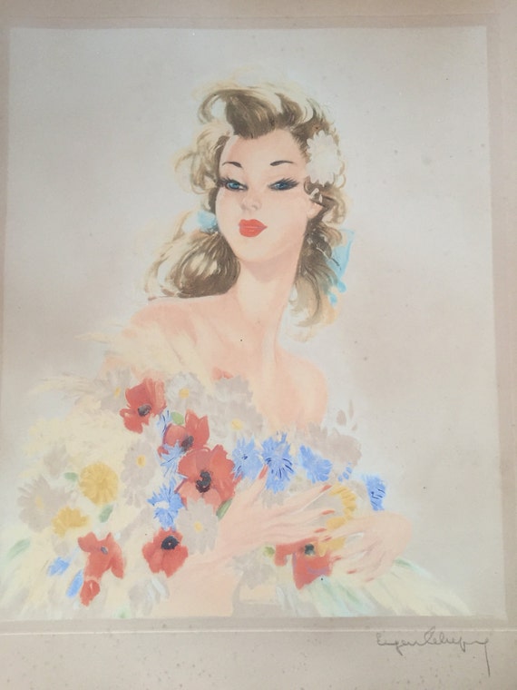 Eugène Antoine Lelièvre (1856-1945) signed in pencil lithograph of pinup girl