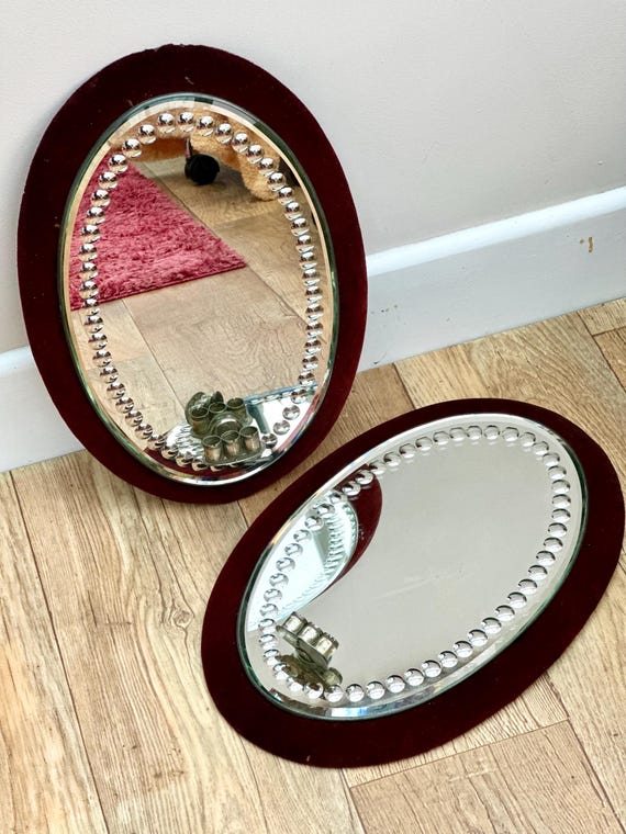 Pair 19th century Irish sorcerers mirrors with candle sconces in red velvet frame