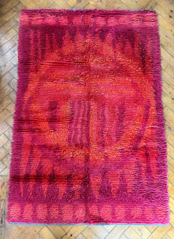 Vintage Swedish Ryamatta rya shag pile rug