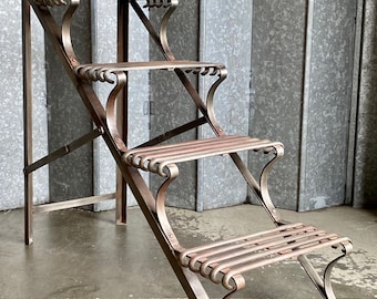 Vintage French Arras wrought iron four tier plant stand