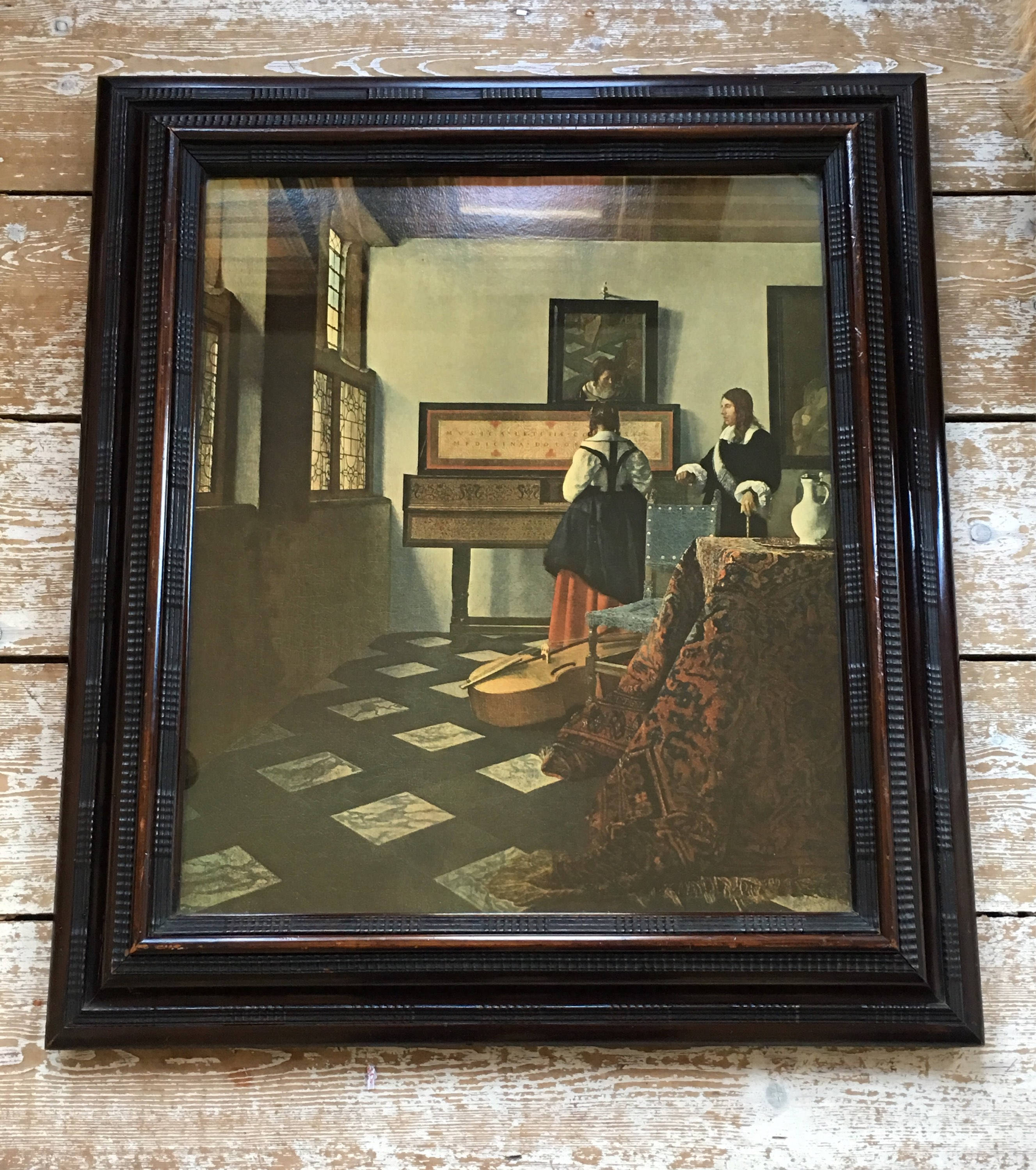 The Medici Society Vermeer print of 'The music lesson' dated 1923 in
