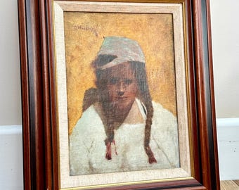 David Woodlock (1842-1929), Arab School, Oil on card, 'An Arab Girl in market’
