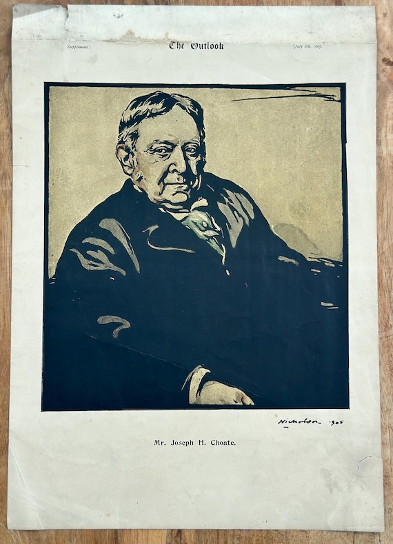 Sir William Nicholson 1872-1949 lithograph of Mr. Joseph H. Choate 1832-1917 from The Outlook magazine 1905