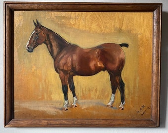 Frances Mabel Hollams (1877-1963) study of chestnut Hunter horse in oil on wood