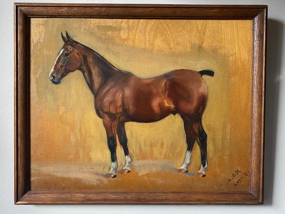 Frances Mabel Hollams (1877-1963) study of chestnut Hunter horse in oil on wood