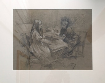 Samuel Melton Fisher RA (1860-1939) 'The convalescent' study in pencil with chalk highlights signed approx 1905 framed and glazed