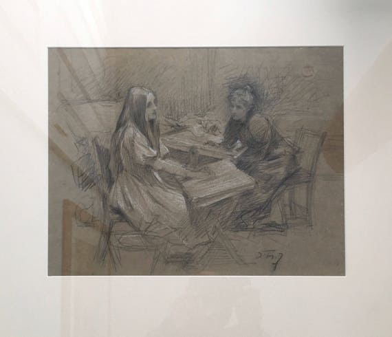 Samuel Melton Fisher RA (1860-1939) 'The convalescent' study in pencil with chalk highlights signed approx 1905 framed and glazed