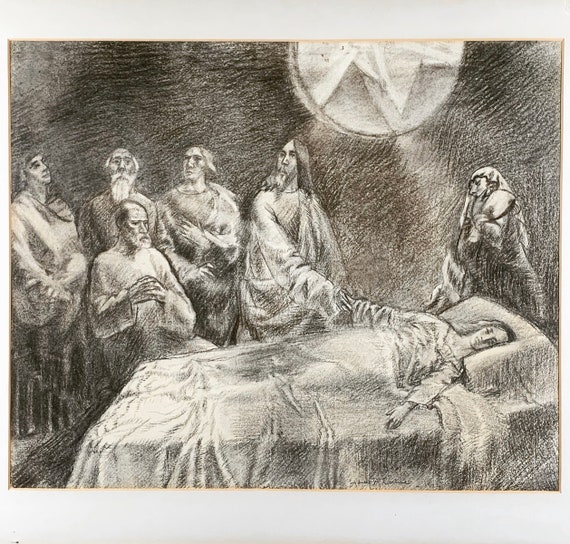Sydney William Carline(1888-1929) Jesus healing Jairus’s daughter;graphite on laid paper, signed and dated 1922