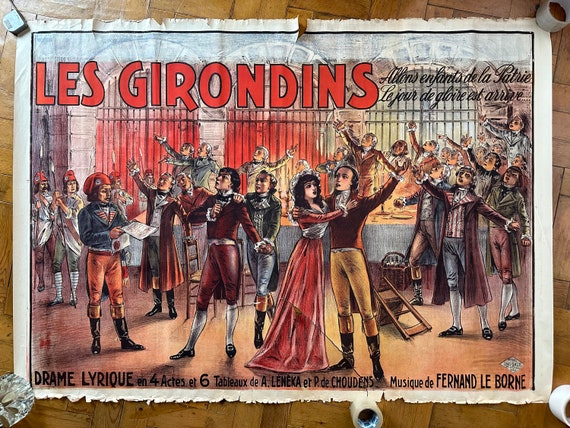 French theatre poster for Les Girondins circa 1900