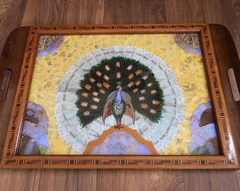 Brazilian Hardwood marquetry tray with butterfly and moth wing inlaid decoration