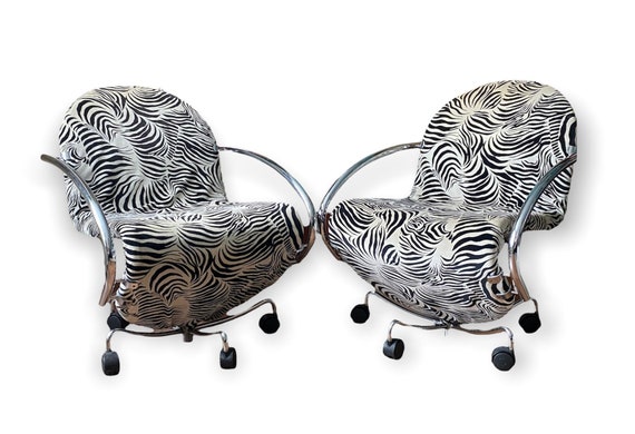 Pair of Verner Panton for Fritz Hansen system 1-2-3 zebra print chairs