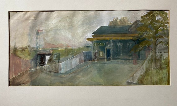 Carel Weight (1908-1997) gouache on paper Sidcup station circa 1960