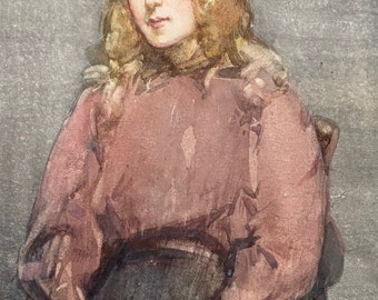 Robert Hope [1869-1936] Scottish artist RSA, watercolour on card of young girl.